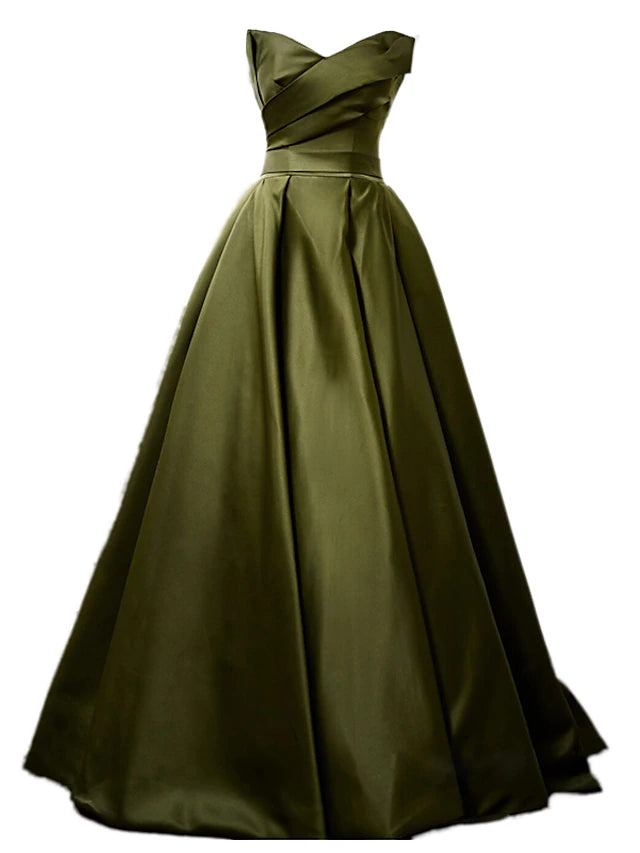 A-Linie Abendkleid Sexy Kleid Formale Bodenlangen Ärmelloses Trägerloses Satin mit Falten Riemchen